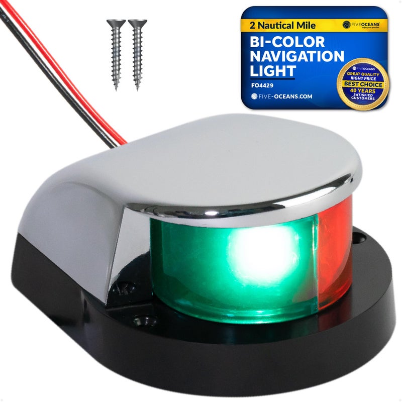 Five Oceans LED Boat Navigation Lights - Red & Green Bi-Color Bow Light, Horizontal Mount, 12V, USCG Compliant, 2NM Range for Pontoon & Fishing Boats - FO4429 - Image 1